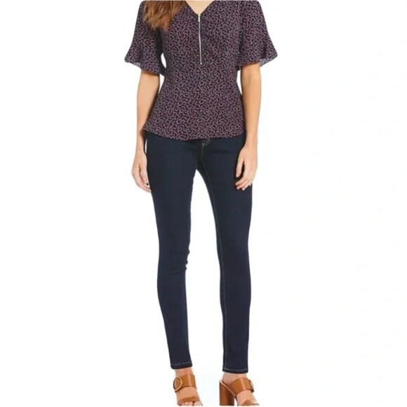 Michael Kors Izzy Skinny Jeans Dark Blue Denim Gold Stitching Size 10 - Picture 1 of 15